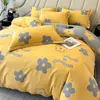 Ropa de cama de algodón cepillado grueso de cuatro piezas, edredón nórdico de algodón puro, sábana, juego de invierno de tres piezas