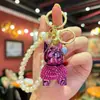 Moda de Alta Gama Arcilla Pedrería Bulldog Francés Cadena de Perlas Llavero Cadena Creativa de Pata Chapado Perro Pequeño Colgante para Coche