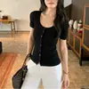 Camiseta Branca Redonda Vazada de Manga Curta, Solta e Casual, para Mulheres, Verão, Malha Fina Slim, Cardigan Top