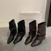Botín de Tacón Grueso Cuadrado Temporada Primer Encuentro Otoño/Invierno 2026 Nuevo Hebilla de Cinturón Bota de Tobillo Retro Adelgazante Corta Moda