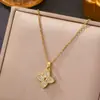 Collar de Acero de Titanio con Flor de Cuatro Hojas Microincrustada con Circonita de Nuevo Estilo Transfronterizo para Mujer, Joyería para el Cuello Cadena para Clavícula con Diseño de Nicho de Gama Alta