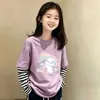 Camiseta de algodón de manga larga para niña de otoño, camiseta básica de otoño para niños mayores, top a rayas tipo dos piezas falsas para niñas pequeñas