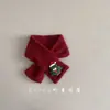 Cachecol de Lã Vermelho Infantil para Ano Novo e Natal, Aquecedor de Pescoço Cruzado à Prova de Vento Quente para Outono e Inverno, Desenho Animado Fofo para Meninos e Meninas