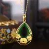 Colgante de Flor de Jaspe Dorado Latón Gota de Agua Floreciendo Riqueza Collar de Rosa Tendencia Nacional Dorado Latón Regalo para Mamá