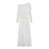 Amazon Ropa Transfronteriza Europea y Americana 2025 Nuevo Elegante Color Puro Hombro Oblicuo Manga Larga Cinta Vestido Slim de Malla