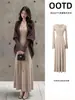 Vestido de Punto Negro Set de Cárdigan de Manga Murciélago para Mujer Otoño Estilo Miss Falda Ligeramente Madura Falda Larga de Gama Alta