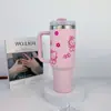 Taza de Hielo de 40 oz Estampado de Dibujos Animados Doble Capa de Vacío con Tapa y Asa Taza Térmica Portátil para Coche Taza de Agua de Gran Capacidad