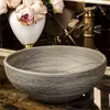 Lavabo de cerámica para encimera, de una sola cubeta, estilo vintage, lavabo artístico redondo para baño, lavabo artístico antiguo para uso doméstico
