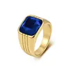 Anillo Cuadrado Retro Europeo con Gema de Acero de Titanio para Hombre Chapado en Oro de 18K Banda Ancha Anillo para el Dedo Joyería de Comercio Exterior Transfronteriza Venta al por Mayor