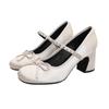 Zapatos de Mujer Rosa Estilo Chanel Primavera y Otoño Nuevos Lindos Moño Pedrería Una Correa Punta Redonda Tacón Alto Zapatos Mary Jane