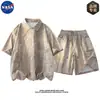 Conjunto de Camisa de Manga Corta Tie-Dye Transpirable con Sensación a Hielo de Alta Calidad Marca Nasa para Hombre, Moda de Verano, Talla Grande, Conjunto Completo