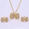 Juego de Joyería Cdd Lazo Completo de Diamante Collar y Pendientes Set de Dos Piezas con Circonita Dulces Accesorios de Moda Fábrica de Origen