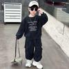 Conjunto de Moletom Retro Tendência Estilo Hong Kong para Meninos Primavera e Outono Novo Solto Confortável Gola Redonda Manga Longa Top Marca de Moda