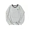 Camiseta transpirable y cómoda con estampado de poni a rayas, cuello redondo, manga larga, estilo fino de primavera/otoño, rejuvenecedora, hombro normal, top versátil