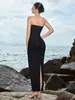Vestido de Festa de Estilo Novo Europeu e Americano Cross-Border Celebridade Luxo Leve Vestido Longo com Pedrarias Strass Alça Ajustável Bodycon Slim Fit para Mulheres