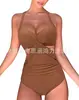 Maiô 2023 Estilo Europeu e Americano Comércio Transfronteiriço Novo Estilo Cruzado Patchwork Multicor Roupa de Banho Amazon Costas Nuas Justo ao Corpo
