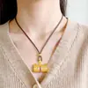 Collar de Cerradura Ruyi de Oro Arena Vietnamita, Colgante de Cerradura de Longevidad Incrustado con Diamantes Estilo Antiguo, Joyería para Mujer Estilo Palacio de Oro Imitación Que No Se Desvanece Fácilmente