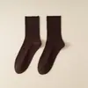 Calcetines de algodón para mujer de otoño e invierno, estilo popular transpirable hasta la mitad de la pantorrilla, adecuados para zapatos Birkenstock, calcetines de algodón holgados para mujer blancos sin costuras de doble aguja