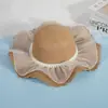 Sombrero de Paja Estilo Francés Ondulado para el Sol para Mujeres al Aire Libre en Verano, de Alta Gama, Ala Ancha, Lazo de Encaje, Protección Solar