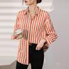 Camisa Rayada de Manga Larga Roja y Verde para Mujer, Nuevo Diseño Otoño 2026, Camisa Base Suave y Elegante