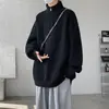 Suéter com zíper parcial para homens, estilo coreano outono e inverno, caimento solto, top de tricô simples com gola dobrável, suéter de cor sólida moderno