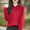 Cárdigan de Punto con Capucha de Manga Larga Estilo Casual Perezoso para Mujer 2026 Otoño Suave Pegajoso Color Sólido Simple Versátil Abrigo Suéter