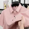 Nueva Camisa de Seda Helada de Verano para Hombres de Mediana Edad, Manga Corta, Holgada, Casual, Rayada sin Planchar, Estilo Delgado Camisa de Papá