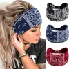 Moda Europeia e Americana Estampada Feminina Estilo Étnico Boêmio Caju Elástica Esportiva Faixa de Cabeça Borda Larga Nó na Cabeça