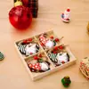 Decoraciones Navideñas Nuevas Transfronterizas Caja de Madera de 4 Compartimentos Imprimió Dibujos Enanito Anciano Colgante de Árbol de Navidad de Madera