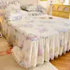 Saia de Cama de Algodão Puro com Acabamento de Renda Estilo Coreano Peça Única Todo Algodão Lençol de Cama de Verão Cobertura de Cama Universal para Todas as Estações Conjunto de Três Peças Estilo Princesa