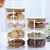 Atacado do Fabricante Potes de Vidro para Armazenamento com Tampas de Bambu Combinadas, Potes Selados, Recipientes para Armazenamento de Alimentos na Cozinha, Saladeiras de Múltiplas Camadas