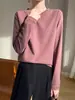 Camiseta de Manga Longa Dupla Face de Algodão Mercerizado para Primavera e Verão Feminina, Gola Redonda, Algodão Puro de Fibra Longa, Top Soltinho de Algodão Penteado, Camiseta Base