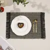 Jogo americano retangular de papiro trançado com franjas vintage, tapete multicolorido oco com franjas resistentes ao calor, disponível para uso em mesa de pousada e restaurante