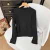 Camiseta elástica de mezcla de cachemira suave y pegajosa, amigable con la piel, de venta caliente, camiseta casual de manga larga para mujer de alta gama, capa base de otoño e invierno