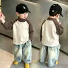 Camada de Base Infantil Térmica de Fleece com Gola Meia-Alta 2026 Outono/Inverno Nova Camiseta Color Block Meninos Tendência Versátil Top Tendência
