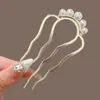 Pasador de Pelo en Forma de U Pinza para el Pelo de Perla Herramienta para Fijar el Moño Peine para el Cabello Peine de Cuatro Dientes Pasador Accesorio para el Cabello para Mujeres