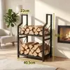 Repisa de chimenea de metal negro transfronteriza, estante de almacenamiento interior de doble capa para chimenea, estante de almacenamiento moderno y minimalista para sala de estar