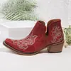 Comercio Exterior Transfronterizo Tallas Grandes Otoño e Invierno 2026 Nuevo Estilo Botas Cortas para Mujer Tacón Grueso Bordado Occidental Retro Estilo Étnico