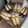 Zapatos Bajos Versátiles de Estilo Francés de Moda para Mujer con Punta Redonda y Hebilla Cuadrada, Suela Suave de Gamuza, Planos