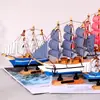 Modelo de velero de madera decoración de pastel lisa decoración de pastel de vela azul mediterráneo de verano en caja