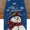Caminho de mesa estampado de Natal para decoração de mesa de festa em casa, toalha de mesa de Natal com estampas de árvore de Natal e boneco de neve, em estoque