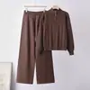Traje de punto casual estilo perezoso transfronterizo para mujer, nuevo de otoño e invierno, versión coreana, suéter con media cremallera, pantalones de pierna ancha, conjunto de dos piezas, moderno