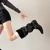 Versión de Piel de Vaca Punta Fina Botas Largas Estilo Chica Picante Hebilla de Cinturón Botas de Jinete Adelgazantes para Mujer Remache Arrugado Botas Apiladas Tacón Grueso Botas de Motociclista
