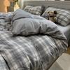 Conjunto de tres piezas de estilo japonés transfronterizo con rayas sin estampado, juego simple de cuatro piezas, funda de almohada para cama, sábana de cama de dormitorio, funda de edredón, funda de almohada para cama