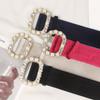 Cinto de Tecido Camurça Feminino Largo Decoração de Strass Vedação de Cintura Versátil Acessórios para Casaco de Lã Camurça Cinto para Blazer de Terno