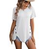 2024 Verano Transfronterizo Nuevo Ropa para Mujer Amazon Mujer Cuello Redondo Tejido Jacquard Espiga Top de Manga Corta Camiseta con Botones