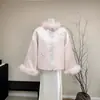 Nova Jaqueta Jacquard Bordada de Veludo de Visão Dourado Estilo Chinês 2025 Inverno Novo Estilo Nacional Fresca Fada Redutora de Idade Top Quente