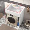 Gabinete de Lavandería para Balcón de Apartamento Pequeño con Máquina Integrada y Lavabo de Encimera, Gabinete de Lavadora de Tambor con Tabla de Lavar, Gabinete de Baño