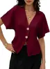 Comercio exterior transfronterizo Ropa de mujer para Amazon europea y americana Nueva moda Irregular Botón Cárdigan Camisa de manga corta Top