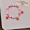 Pulsera de Arcilla Suave Corazón de Letra Texto para el Día de San Valentín Transfronterizo Colgante de Corazón Rosa Brillante Pulsera de Niña con Lazo Rosa